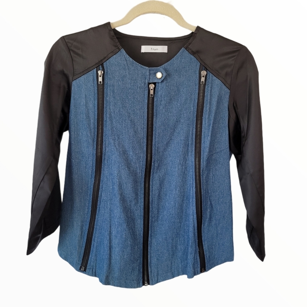 Dual Fabric Chambray Denim Fitted Jacket
